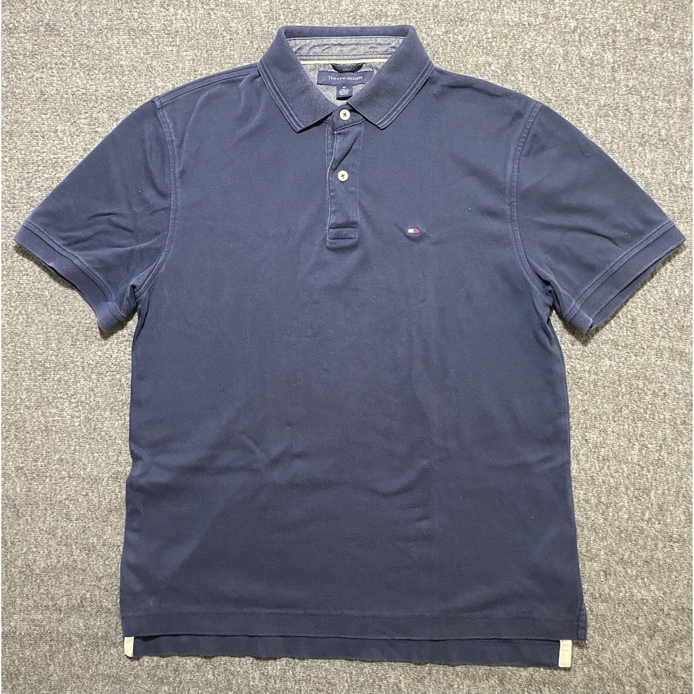 Tommy Hilfiger Mens Polo Shirt Navy Blue Short Sleeve 100% Cotton Size  M